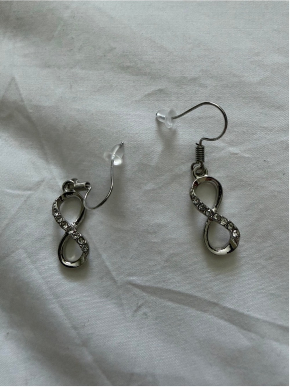Unbranded Silver Infinity Dangle Earrings with Clear Stones, One Size